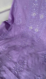 Women's Lakhnavi Handcrafted Mul Chanderi Unstitched Chikankari Full Suit .