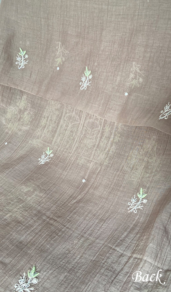 Women's Lakhnavi Handcrafted Mul Chanderi Unstitched Chikankari Full Suit Material - HONC0371975
