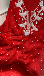 Load image into Gallery viewer, Chidiya Women's Lakhnavi Handcrafted Mul Chanderi Unstitched Kurta And Dupatta Set - HONC0365751