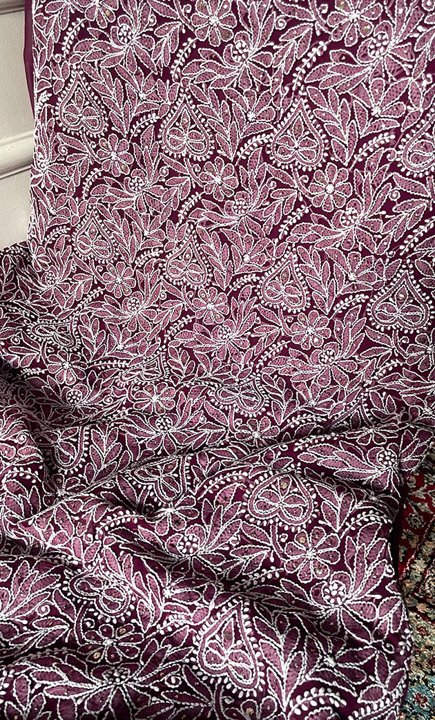 Women's Lucknowi Handcrafted Faux-Georgette Chikankari Suit Material - HONC03263374