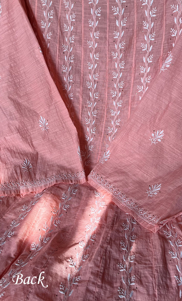 Women's Lakhnavi Handcrafted Chanderi Silk Semi - Stitched Anarkali And Dupatta Set - HONC0273155