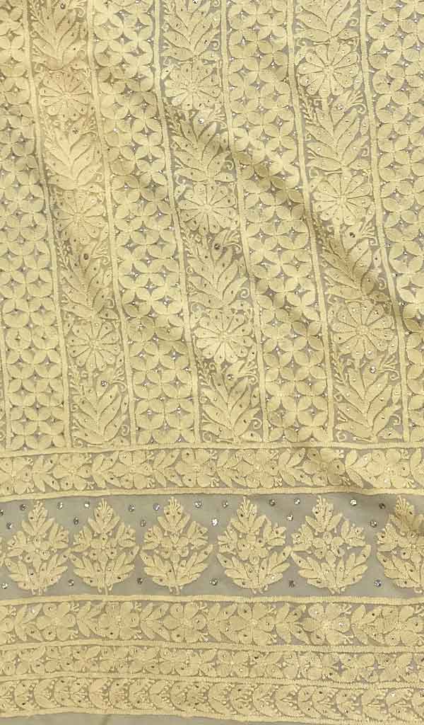 Women's Lakhnavi Handcrafted Viscose Georgette Chikankari Unstitched Kurti Fabric - HONC0206903