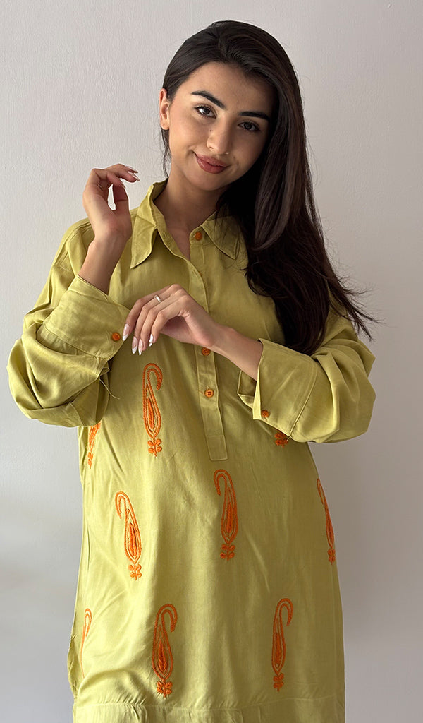 Aamna Women's Lakhnavi Handcrafted Cotton Chikankari Top - HONC0325808