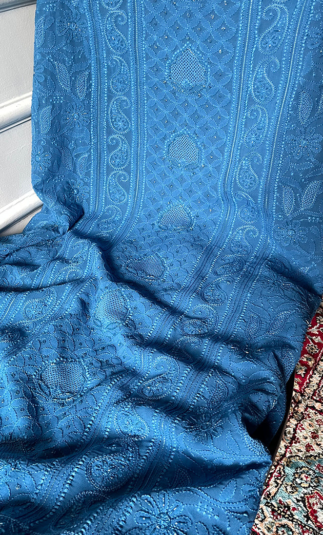 Women's Lakhnavi Handcrafted Viscose Georgette Chikankari Full Suit Material - HONC0299913