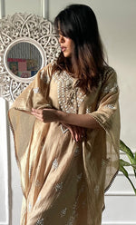 Load image into Gallery viewer, Women's Lucknowi Handcrafted Mul chanderi Chikankari Kaftan - HONC0121803