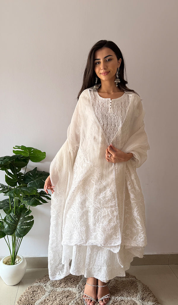 Women's Lucknowi Handcrafted Pure Organza Silk Chikankari Dupatta - HONC0380140