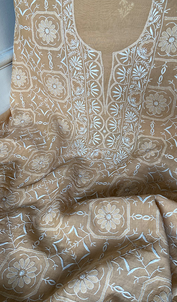 Aseel Women's Lakhnavi Handcrafted MUl Chanderi Unstitched Chikankari Full Suit - HONC0342157