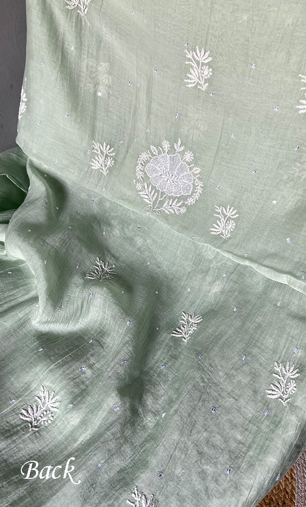 Women's Lakhnavi Handcrafted Mul Chanderi Unstitched Kurta And Dupatta Set- HONC0288994