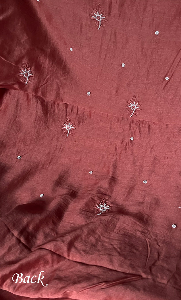 Women's Lucknowi Handcrafted Chanderi Silk Chikankari Full Suit Material - HONC0278002