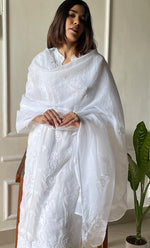 Load image into Gallery viewer, Nazm Women&#39;s Lucknowi Handcrafted Kota Cotton Chikankari Dupatta - HONC0277303
