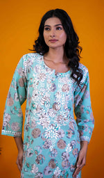 将图像加载到图库查看器中， Ruskshi Women&#39;s Lakhnavi Handcrafted Cotton Chikankari Kurta And Palazzo Set - HONC0191156
