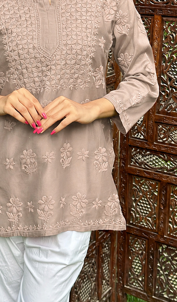 Hania Women's Lakhnavi Handcrafted Chanderi Silk Chikankari Top - HONC0383280