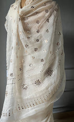 Load image into Gallery viewer, Women&#39;s Lucknowi Handcrafted Pure Organza Silk Chikankari Saree - HONC0306870
