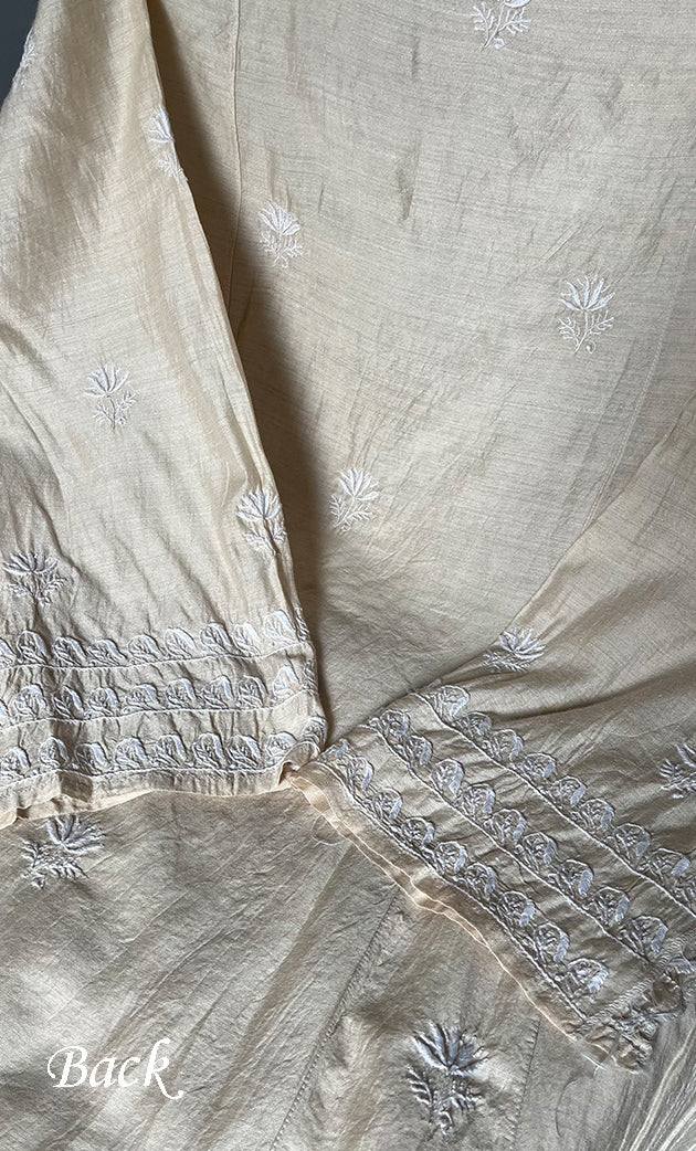 Women's Lakhnavi Handcrafted Munga Silk Semi - Stitched Chikankari Anarkali And Dupatta Set- HONC0283172