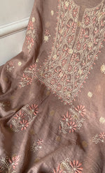 Load image into Gallery viewer, Women's Lakhnavi Handcrafted Mul Chanderi Unstitched Chikankari Full Suit Material - HONC0316857