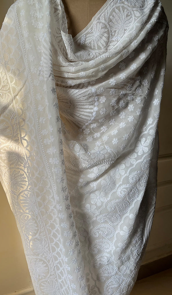Women's Lakhnavi Handcrafted Pure Silk Georgette Chikankari - HONC0272503