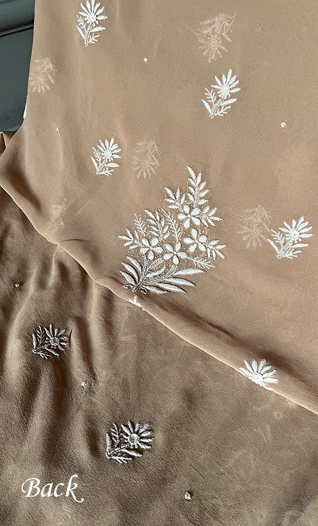 Women's Lakhnavi Handcrafted Pure Silk Georgette Chikankari Kurta And Dupatta Set - HONC0291000