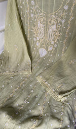 将图像加载到图库查看器中， Women's Lakhnavi Handcrafted Mul Chanderi Semi - stitched Chikankari Full Suit Material - HONC0371980