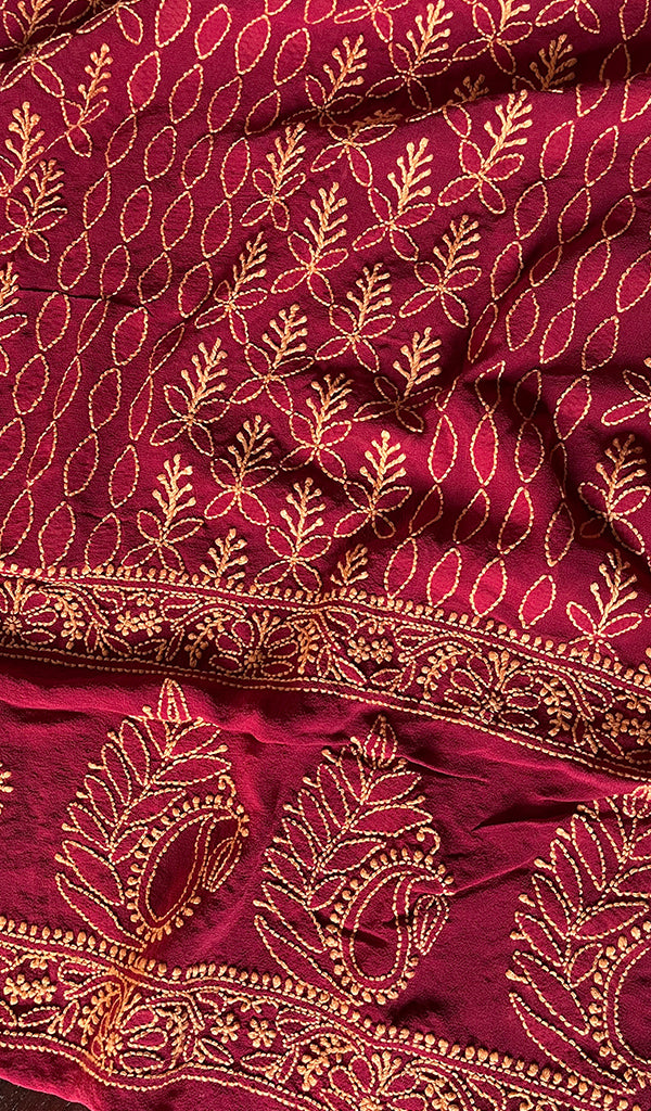 Lucknowi Handcrafted Pure Silk Georgette Chikankari Unstitched Men's Kurta Fabric - HONC0172044