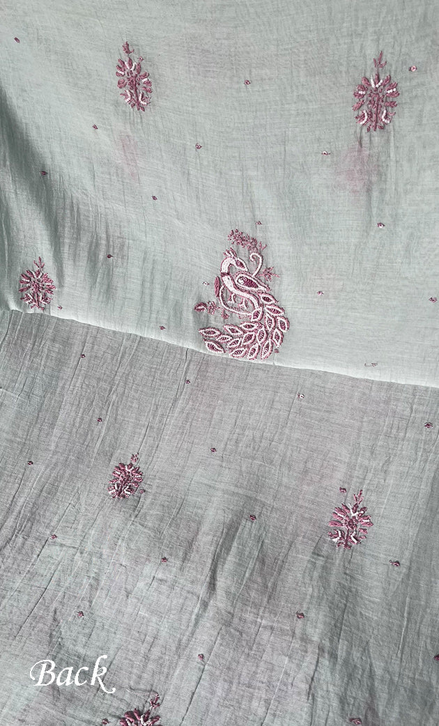 Women's Lakhnavi Handcrafted Mul Chanderi Unstitched Kurta And Dupatta Set - HONC0302268