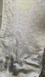 Load image into Gallery viewer, Women's Lakhnavi Handcrafted Pure Silk Georgette Unstitched Chikankari Kurta And Dupatta Set- HONC0367000