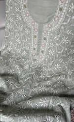 Load image into Gallery viewer, Women's Lakhnavi Handcrafted Unstitched Munga Silk Chikankari Kurta And Dupatta Set- HONC0274528