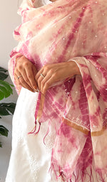 Load image into Gallery viewer, Women's Lakhnavi Handcrafted Mul Chanderi Chikankari Dupatta - HONC0320020