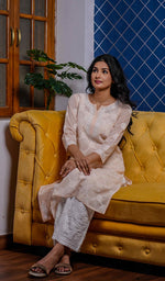 Load image into Gallery viewer, Ansara Women&#39;s Lucknowi Handcrafted Cotton Chikankari Kurti - HONC0221386
