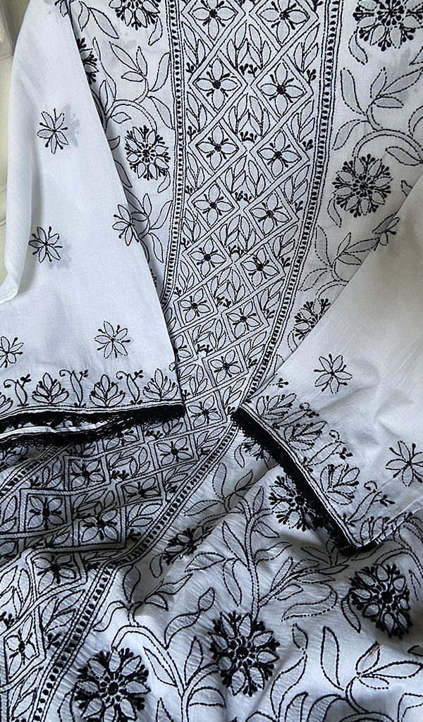 Women Lakhnavi Handcrafted Unstitched Cotton Chikankari Suit Material 
