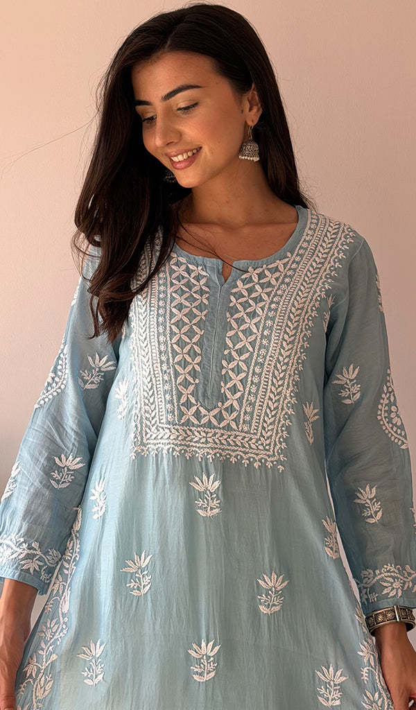 Jiya Women's Lakhnavi Handcrafted Muslin Chikankari Kurti - HONC0367684