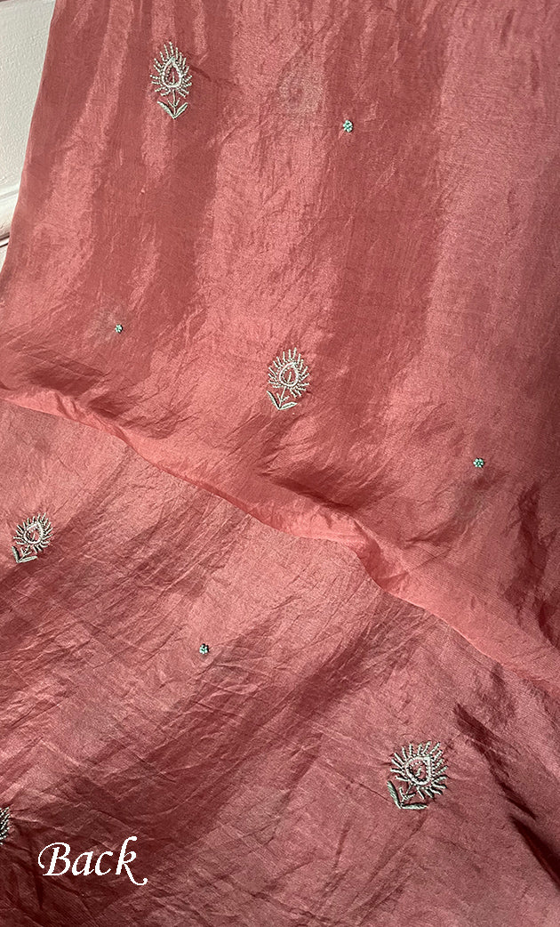 Women's Lakhnavi Handcrafted Pure Organza Chikankari Unstitched Kurta And Dupatta Set- HONC0327849