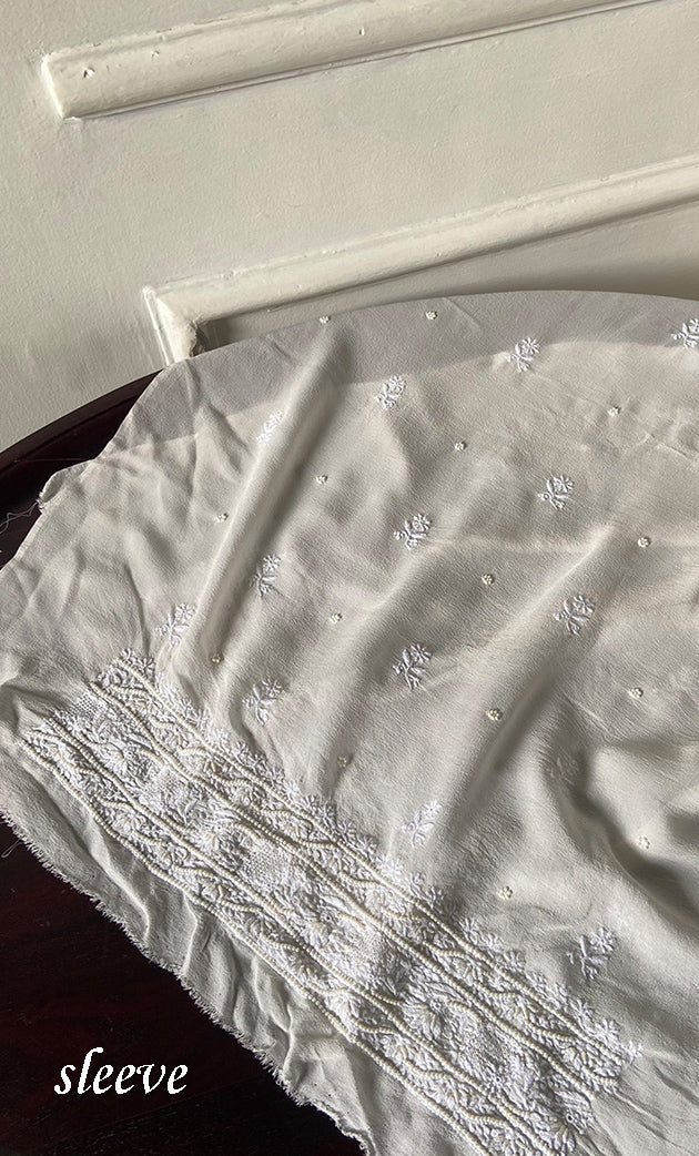 Lucknowi Handcrafted Pure Silk Georgette Chikankari Unstitched Men's Kurta Fabric - HONC0284198