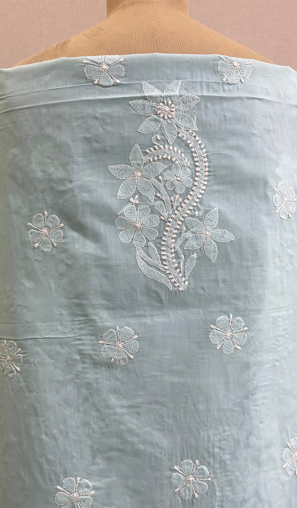 Women's Lakhnavi Handcrafted Cotton Chikankari Unstitched Kurti Fabric - HONC0194861