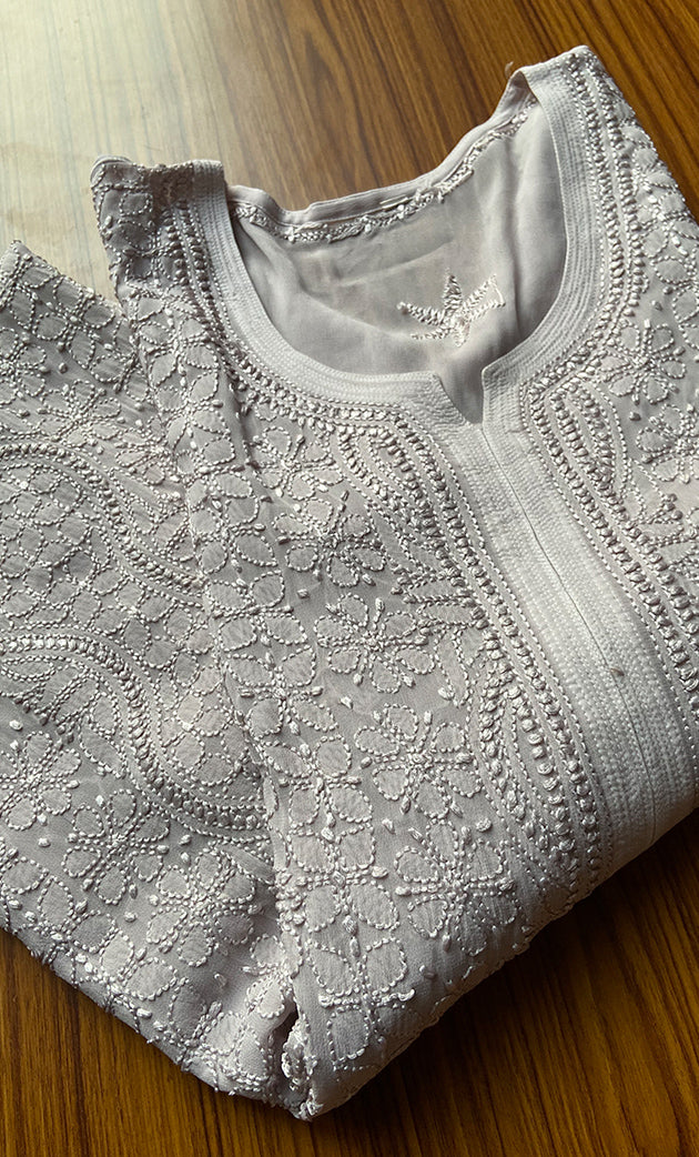 Safiya Women's Lakhnavi Handcrafted Viscose Georgette Chikankari Kurti - HONC0300295