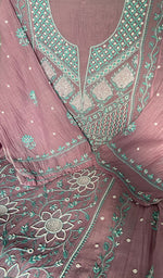 Load image into Gallery viewer, Women's Lakhnavi Handcrafted Mul Chanderi Semi - Stitched Anarkali And Dupatta Set - HONC0376017
