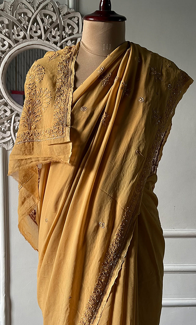 Women's Lakhnavi Handcrafted Viscose Georgette Chikankari Saree - HONC0329025