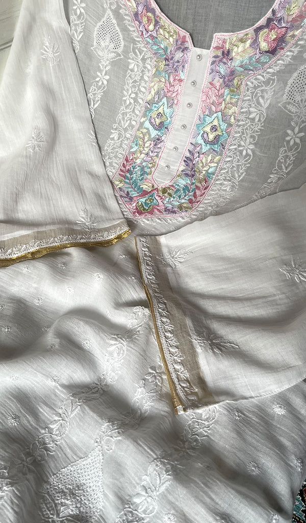 Women's Lakhnavi Handcrafted Cotton Semi -Stitched Kurta And Dupatta Set - HONC0326108