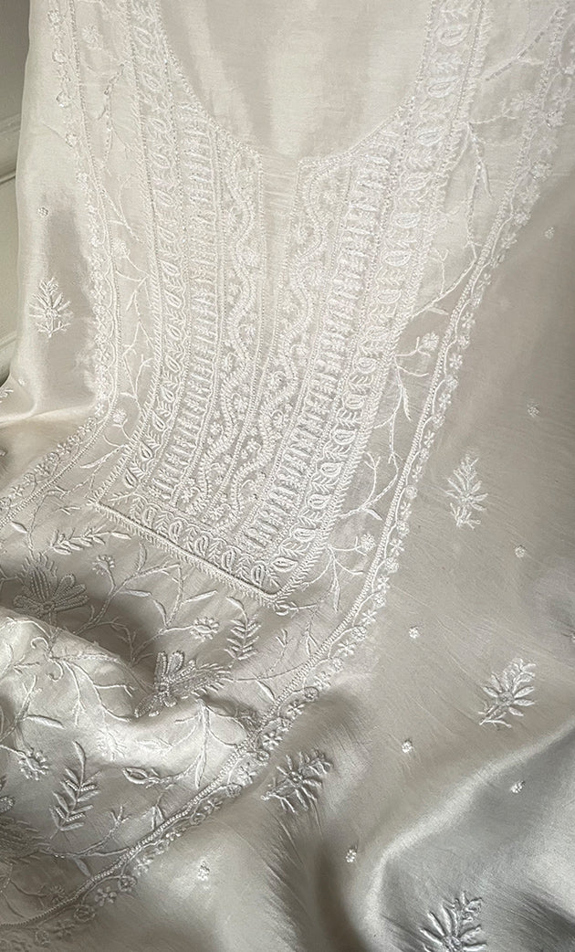 Women's Lakhnavi Handcrafted Chanderi Silk Unstitched Kurta And Dupatta Set - HONC0327486