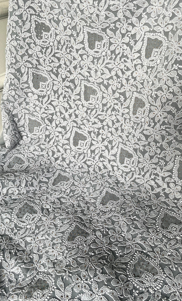 Women's Lucknowi Handcrafted Faux-Georgette Chikankari Suit Material - HONC0263367