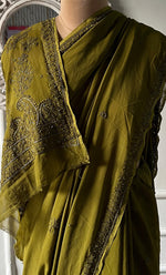 将图像加载到图库查看器中， Women's Lakhnavi Handcrafted Viscose Georgette Chikankari Saree - HONC0329022