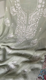 Load image into Gallery viewer, Women's Lakhnavi Handcrafted Mul Chanderi Unstitched Chikankari Full Suit Material - HONC0338251