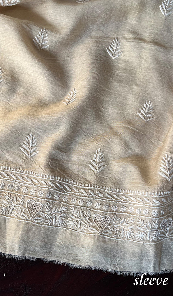 Lucknowi Handcrafted Munga Silk Chikankari Unstitched Men's Kurta Fabric - HONC0261600