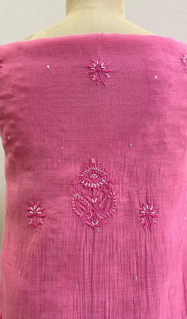Saziya  Women's Lakhnavi Handcrafted Mul Chanderi Semi - Stitched Kurta And Dupatta Set- HONC0218555