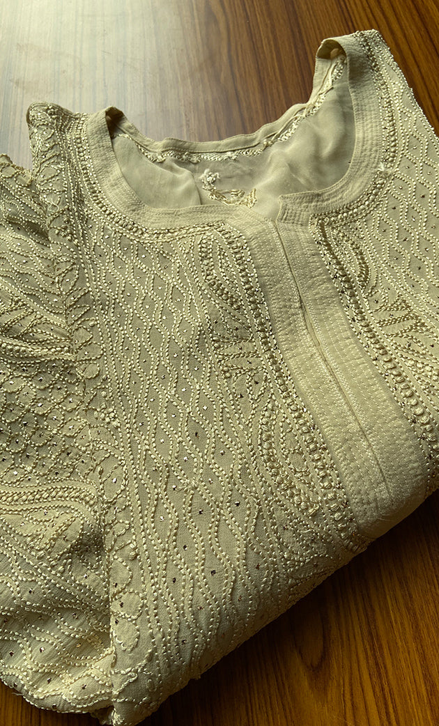 Yusra Women's Lakhnavi Handcrafted Viscose Georgette Chikankari Kurti - HONC0282703