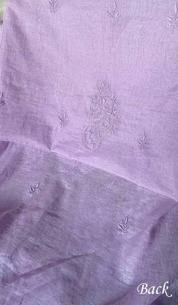 Women's Lakhnavi Handcrafted Mul Chanderi Unstitched Chikankari Full Suit Material - HONC0326124