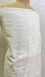 将图像加载到图库查看器中， Lucknowi Handcrafted White Cotton Chikankari Unstitched Men&#39;s Kurta Fabric - HONC0146629

