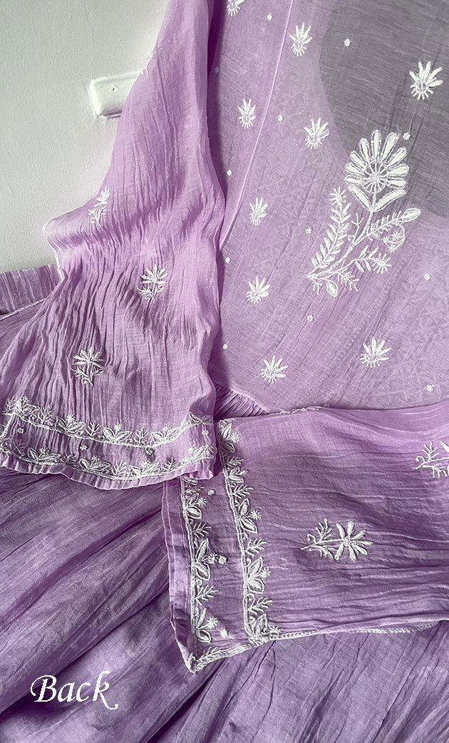 Women's Lakhnavi Handcrafted Mul Chanderi Semi - Stitched Kurta And Dupatta Set- HONC0307208