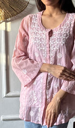 Load image into Gallery viewer, Vaanya Women's Lakhnavi Handcrafted Mul Chanderi Chikankari Top - HONC0334315
