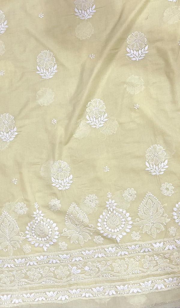 Sofiya Women's Lakhnavi Handcrafted Cotton Chikankari Unstitched Kurti Fabric - HONC0212765