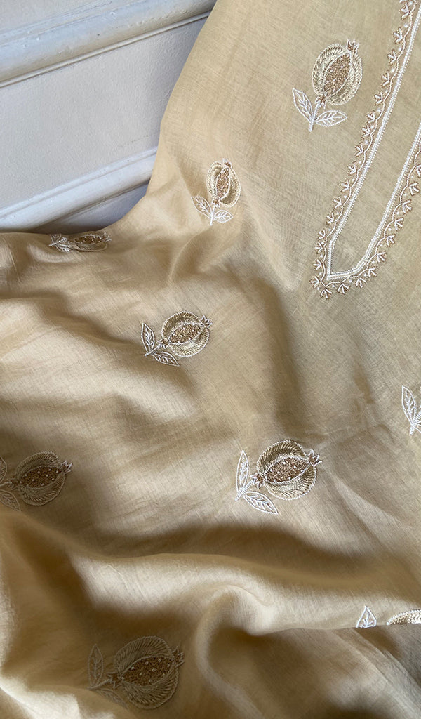 Mahira Women's Lakhnavi Handcrafted Mul Chanderi Unstitched Chikankari Full Suit - HONC0355240